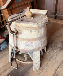 Old-fashioned washing machine tub, wooden