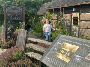 Mona is photographed in the Museum garden